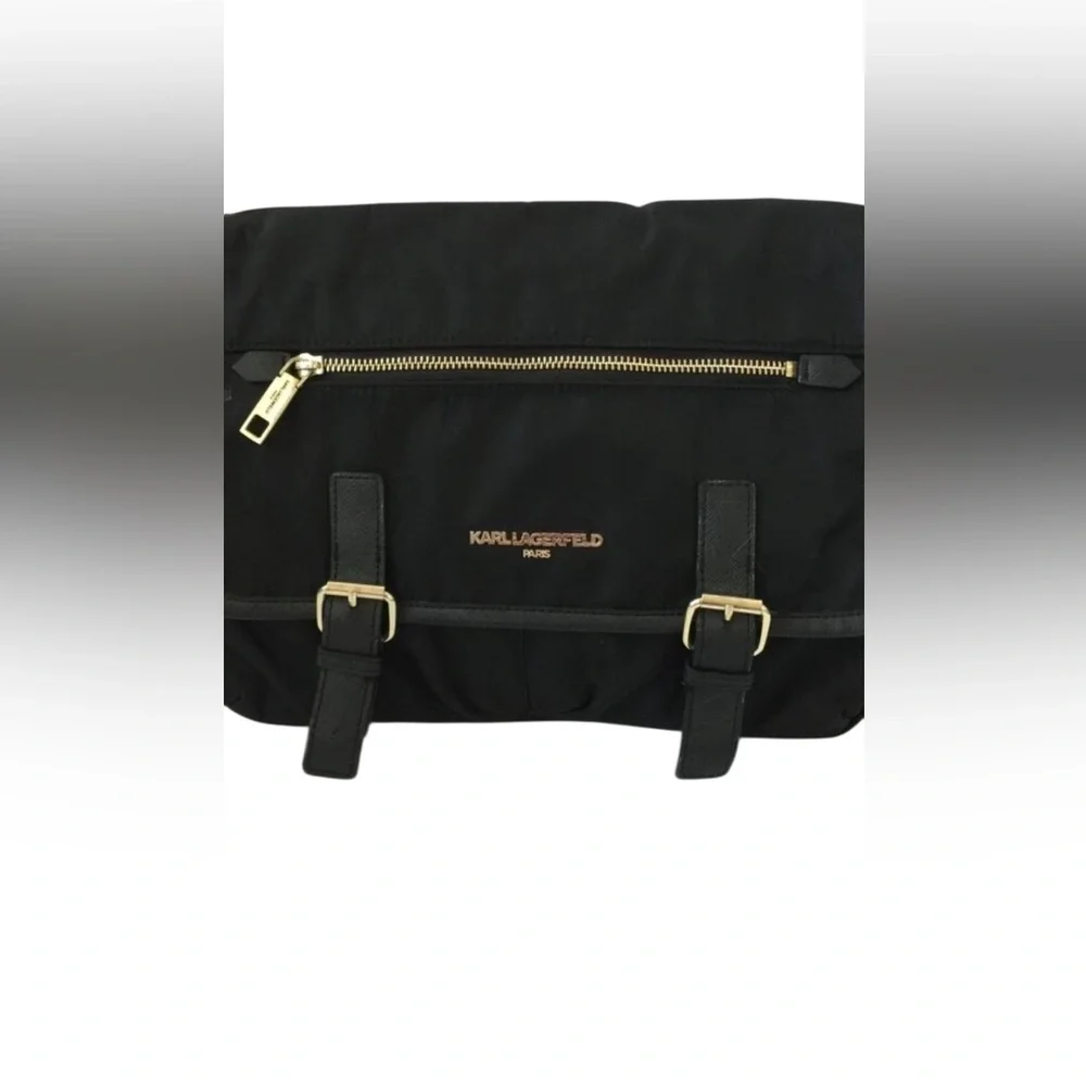 Karl Lagerfeld Paris Black Nylon Messenger Crossbody Bag EUC